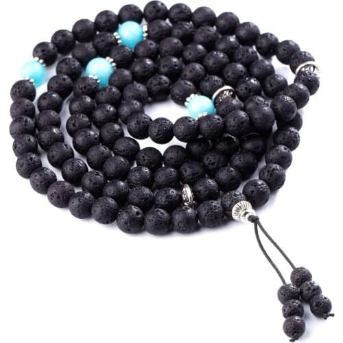 Best Sell Vintage 8mm Black Lava Stone Jewelry Necklace 108 Mala Pray Hand String Buddhism Beads