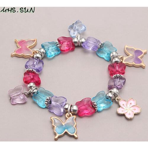 MHS.SUN Cute Design Shell/Butterly Beads Bangles Bracelets For Girls Baby Child Charm Pendants Bracelets Colorful Accessories