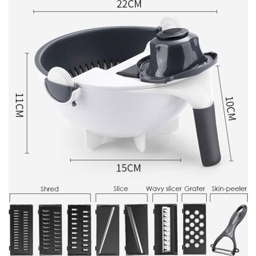 Upgraded Multifunctional Nine-in-one Rotary Vegetable Cutter with Drain Basket Kitchen Vegetable and Fruit Chopper Grater