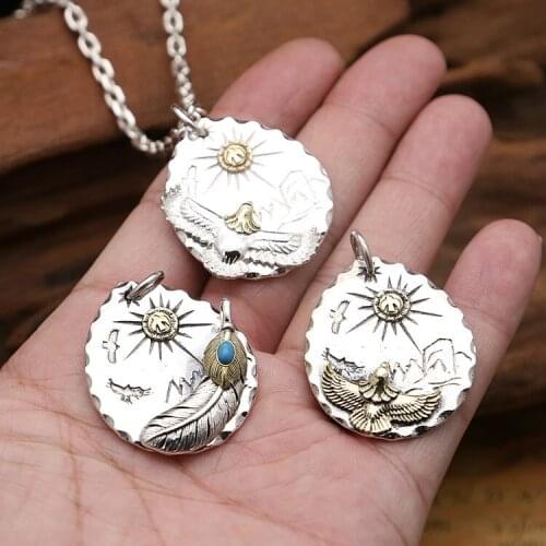 S925 Sterling Silver Jewelry Vintage Thai Silver Handmade Takahashi Feather Eagle Tag Personality Male And Female Pendants