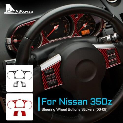 AIRSPEED for Nissan 350Z 2006-2009 Accessories Real Carbon Fiber Car Speedometer Steering Wheel Button Sticker Interior Trim