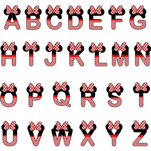 New 26 Letter Patch Iron on Transfer Cartoon Minnie Mouse Patches for Kids Clothing DIY T-shirt Appliques Heat Transfer Stickers