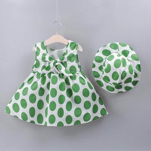 2019 New Baby Girl Clothes Dress+Hat Beach Dot Floral Cherry Summer Cotton Princess Clothing Children Kids Baby Girl Dresses