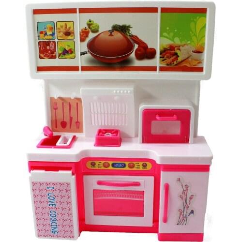 New Pretend Play Simulation Kitchen Set Cooking Cabinet Tool Tableware Furniture Accessories For Barbie Dolls Kids Toy Girl Gift