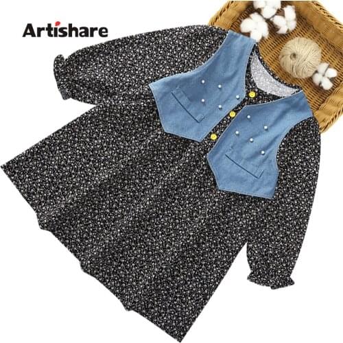 Girls Clothes Floral Dress + Vest Girls Clothing Casual Style Girl Clothing Spring Autumn Childrens Clothing 6 8 10 12 14