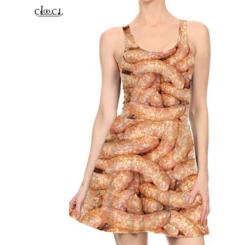 CLOOCL Food Sausage Dress Fashion 3D Print Female Sleeveless Gown Sexy Streetwear Womens Clothing