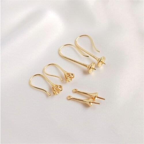 14K Gold Filled Diy earring material with half hole bead needle stick Crystal pearl earhook pendant holder