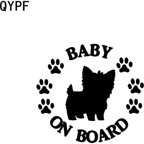 QYPF 10.2CM*9.4CM BABY ON BOARD Terrier Dog Vinyl Motorcycle Car Sticker Decal Black Sliver C14-0223