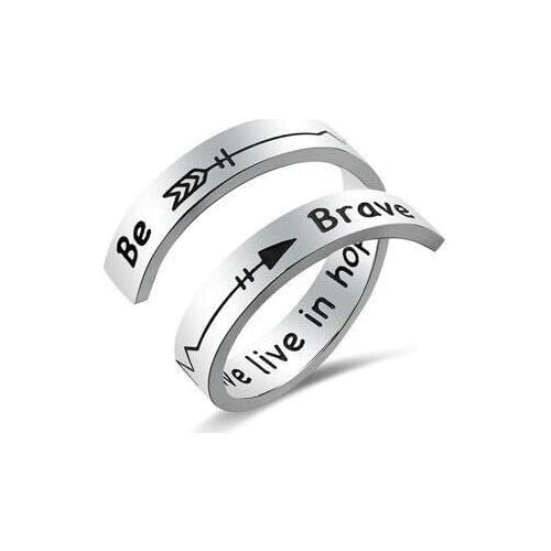 Adjustable Inspirational Be Brave We live in hope Ring Stainless Steel Custom Heartbeat Arrow Cool Stacking Gift for Women