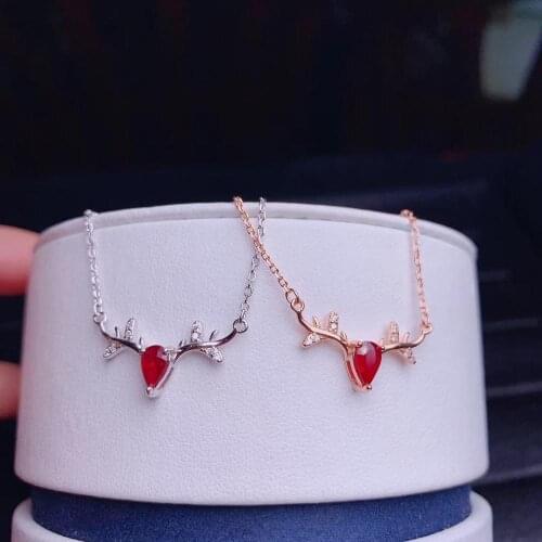 Merry christmas gift deer sled red ruby gemstone pendant of necklace girl necklace 925 silver certified real natural ruby gift