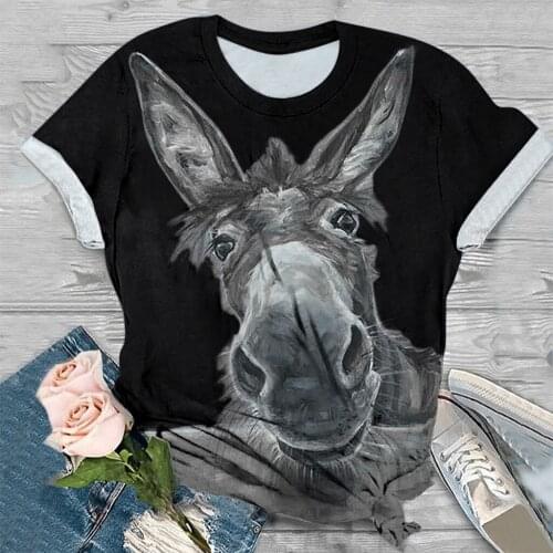 S-3XL Women Tee Shirt Horse Prints Tshirt Women Summer Top 3D Animal Printed O-Neck Tops Tee Short Sleeve T-Shirt For Girls