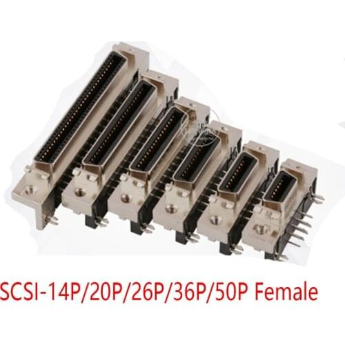 SCSI socket connector 14P/20P/26P/36P/50P slot type elbow 90 degree / straight foot 180 degree female socket