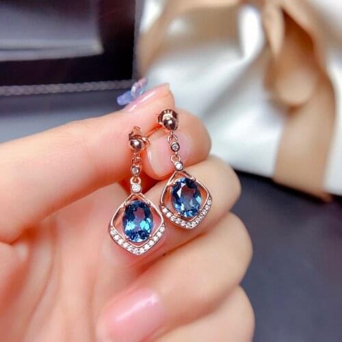 Fashion Rose Gold London Blue Topaz Sapphires Drop Earrings For Women Wedding Crystal Gemstone Earrings Jewelry Gift Wholesale