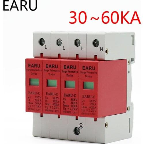 AC SPD 3P+N 4P 30KA~60KA AC385V House Lightning Surge Protector Protection Protective Low-voltage Arrester Device OEM Service