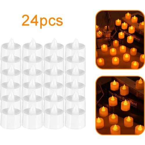 24pcs Led Candle White Light Decoration Candle Light round white shell yellow light flashing Home decoration lamp Night light