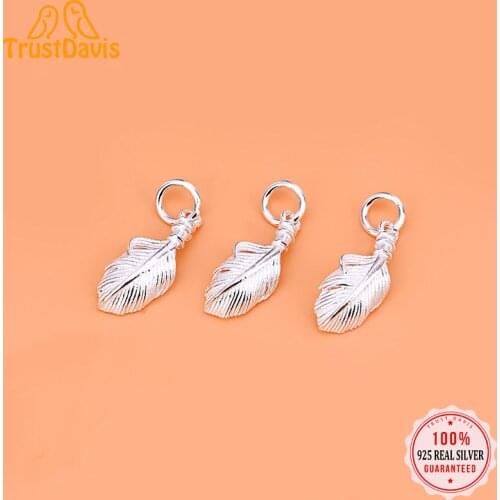 TrustDavis Real 925 Sterling Silver Personality Fashion Sweet Feather Charm Pendant Handmade DIY Accessories Fine Jewelry HY178