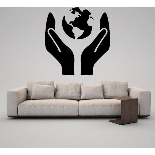 Protection Earth Wall Decal Silhouette Planet Green Geographie Vinyl Sticker Save World Mural Office School Interior Decor E161