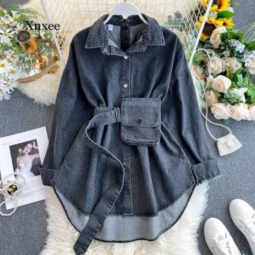 Spring and Autumn Womens Denim Shirt Fashion Jeans Shirt Jacket Streetwear Denim Shirt Loose Shirt Retro Top