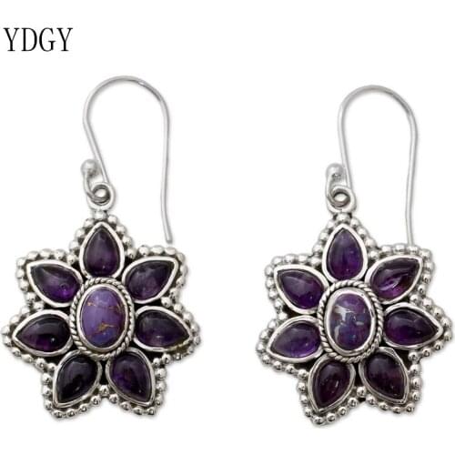 YDGY New long geometric Earrings large earrings handmade by Bohemia in 2019 Temperament purple crystal petal Earrings