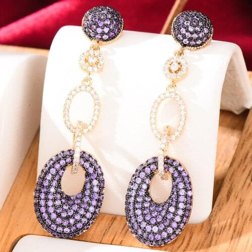 Hiphop Link Chain Orange CZ Drop Earring For Women Wedding Cubic Zircon Dubai Bridal Earrings Costume Jewelry Summer Party