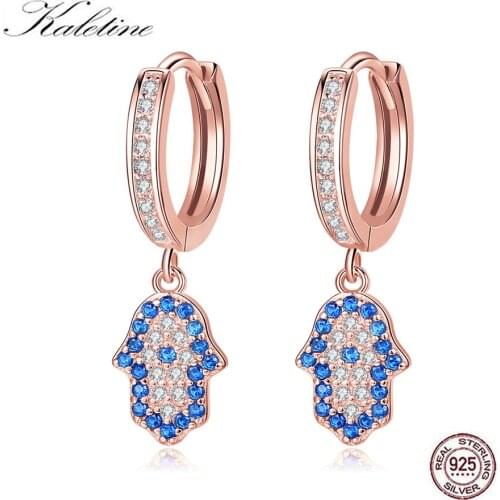 Kaletine Handa Hand 925 Sterling Silver Drop Earrings for Women Blue Eye Lucky Turkish Earring Zircon Fashion Jewelry 2020