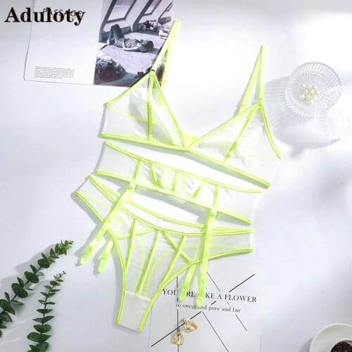 Aduloty Summer New Womens Sex Fashion Perspective Transparent Underwear Temptation Creative V-Neck Erotic Lingerie Bra Thong Se