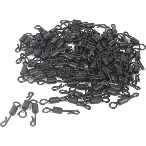 10PCS Black Rolling Quick Change Swivels Carp Rigs Long Body Q-shaped Swing Snap Connector Carp Fishing Accessories