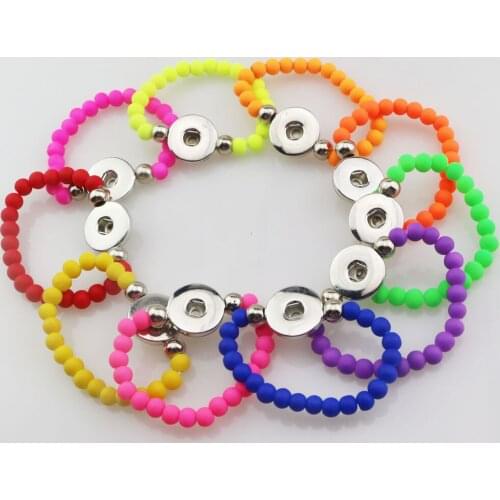 12pcs/lot Mix colors Children 15cm diy snap bracelet nice handmade 6mm beads bracelet fit 18mm button jewelry for Kids Girls