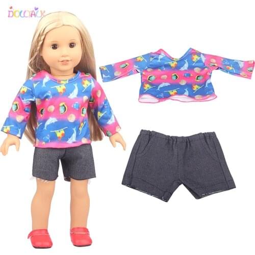 2021Fashionable cute girl doll clothes red and blue suit suitable for 18inch and new born doll clothes (Only sell clothes)
