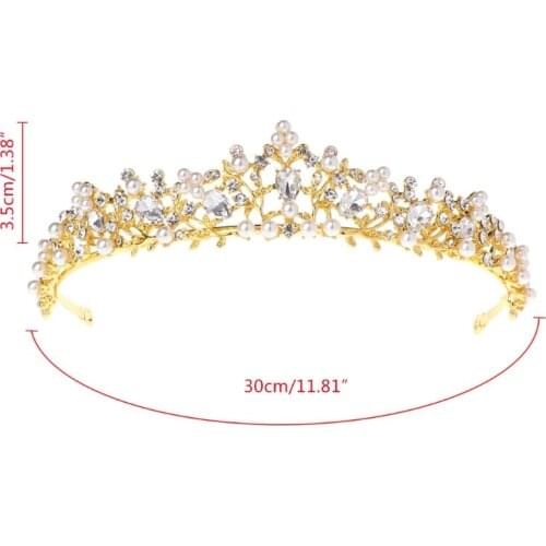 32CE Pearl Crown Bride Wedding Tiara Princess Jewelry Women Luxury Queen Decoration