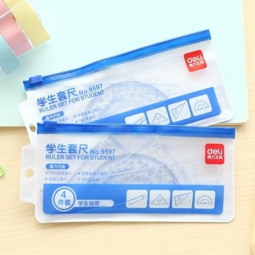 4 Pcs/Set Square Triangle Ruler Plastic Protractor Set Drawing School Supplies