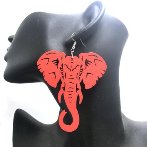 5pairs/lot Red Color Elephant Wood Earrings