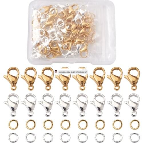 50pcs/Box 304 Stainless Steel Lobster Claw Clasps with Open Jump Rings For DIY Jewelry Keychain Accessories Connector Making