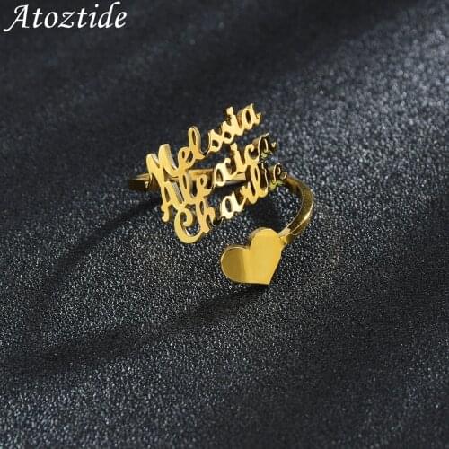 Atoztide Customized Fashion Stainless Steel 1-3 Names Ring Personalized Letter Gold Rings Nameplate For Women Jewelry Gift