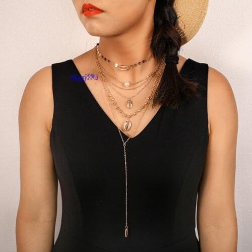 Bohemia New Arrival Multi-layer Summer Beach Shell Pearl Pendant Chain Choker Necklace Women Jewelry Wholesale