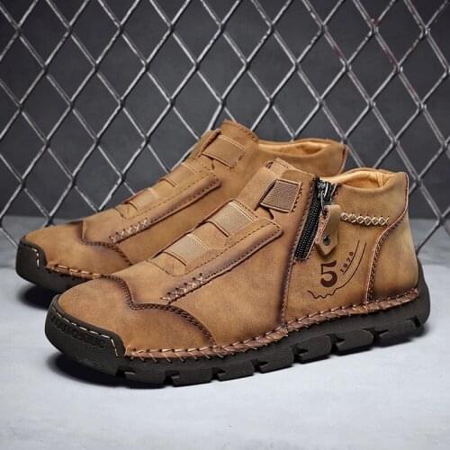 Mens Ankle Boots Handmade Leather Mens Western Boots Classic Fashion Mens Motorcycle Boots Outdoor Mens Work Shoes 39-46