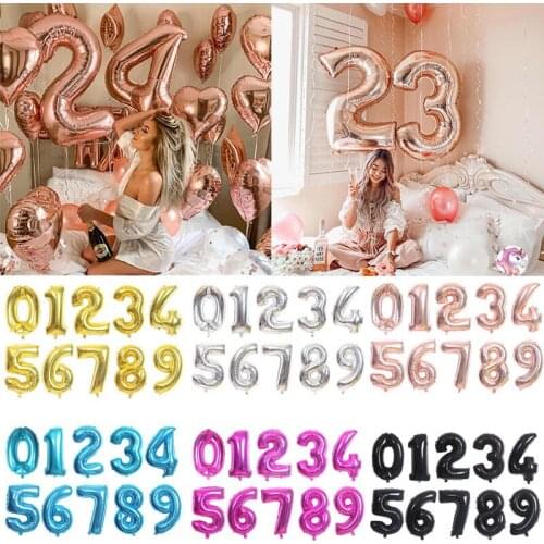 16/32/40 inch digital Rose Gold Foil Birthday Balloons Air Helium Number Figures Happy wedding Party Decorations Toy Baby Shower