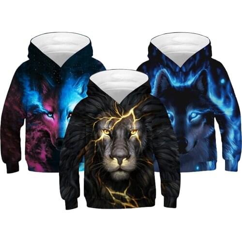 Kids Sweatshirt 3D Real Lion And Wolf Pattern Hoodies Coat For Boys And Girls New Style Children Birthday Present