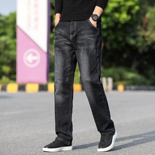 Men Jeans Black Classic Relaxed Fit Denim Spijkerbroeken Heren Pants Biker Stretch Moda Masculina Trousers Baggy MenS