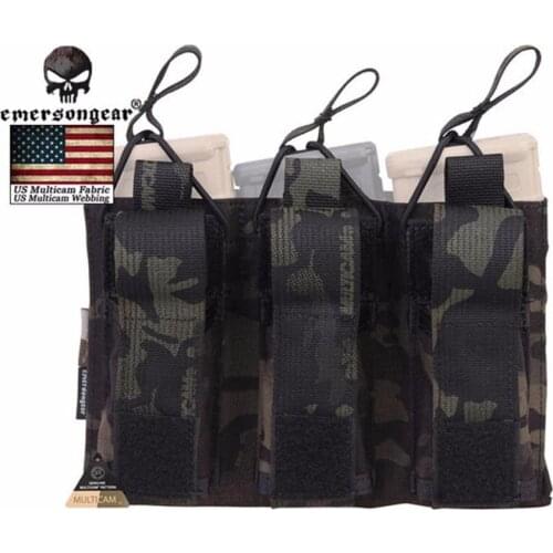 Emersongear 5.56 Pistol Triple Open Top Pouch Combat Molle Tactical MAG Pouch Multicam Black EM6363