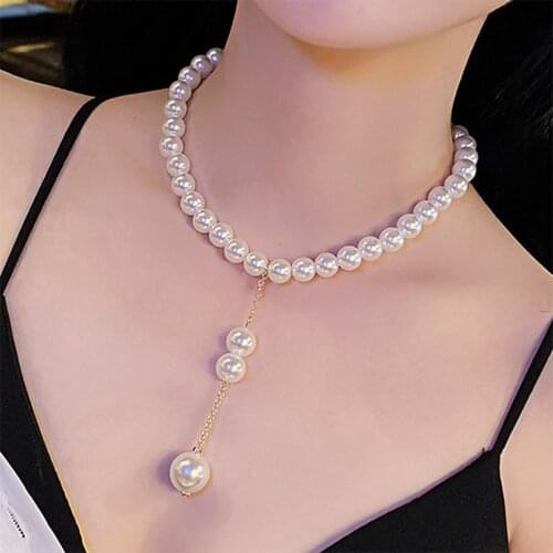 European and American summer fashion imitation pearl temperament womens versatile Pendant Necklace clavicle chain wholesale