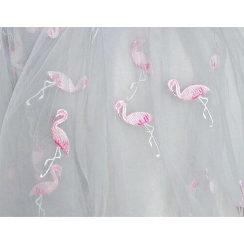 Flamingo embroidery mesh soft tulle lace fabric white gray pink 3 colors DIY doll clothes accessories Curtain decoration