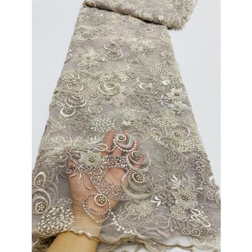 Hot Sale Nigerian Lace Fabrics Latest Mesh African Lace Fabric wtih beads L-518686 Lace French Net Fabric Wedding Dress