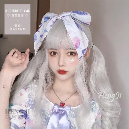 Heng Ji Wig Female Long Curly Hair Big Wavy Long Hair Net Red round Face Cute Lolita Girl White Lo Fake Hair