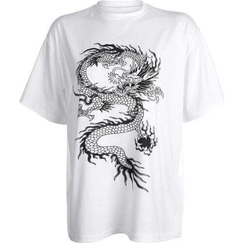 HEYounGIRL Casual Loose Oversized T Shirt Ladies Dragon Printed Short