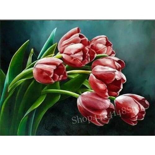 Full square round drill tulip 5d diy diamond painting red flower rhinestone needlework diamond embroidery mosaic art