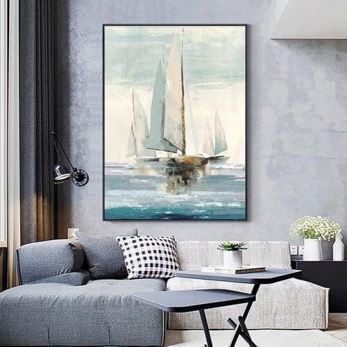 100% Hand Painted Abstract Sailing Art Oil Painting On Canvas Wall Art Frameless Picture For Living Room Home Office Deco Gift