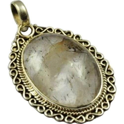 Lovegem Nature Black Rutile Pendant 925 Sterling Silver , 43 mm, MHBAP4553
