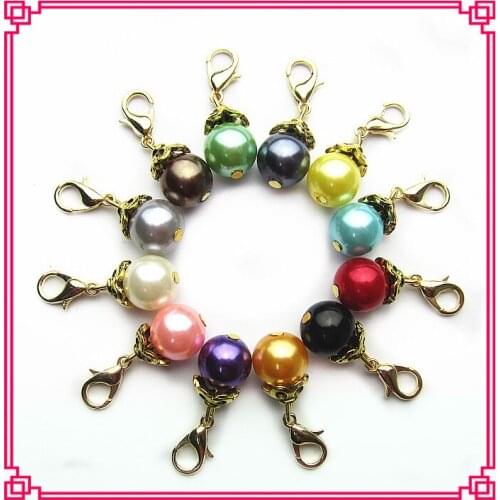 Hot selling 120pcs/lot mix 12color gold pearl dangle charms with lobster clasp charms fit glass pendant floating lockets