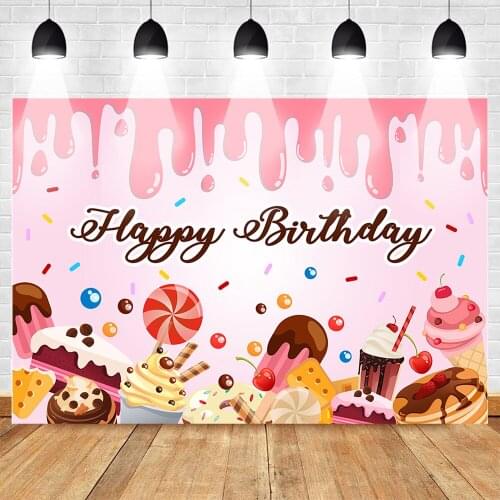 Sweet Candyland Background Chocolate Donut Pink Decorations Little Princess Baby Birthday Party Banner Photography Backdrop